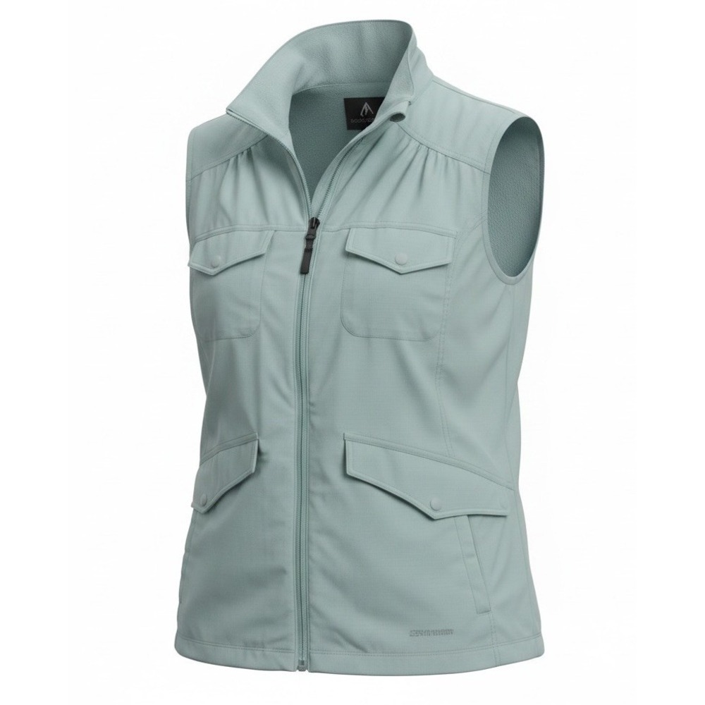 Eddie Bauer Travex Vest Women Large Celadon Blue Utility Travel Safari Hiking